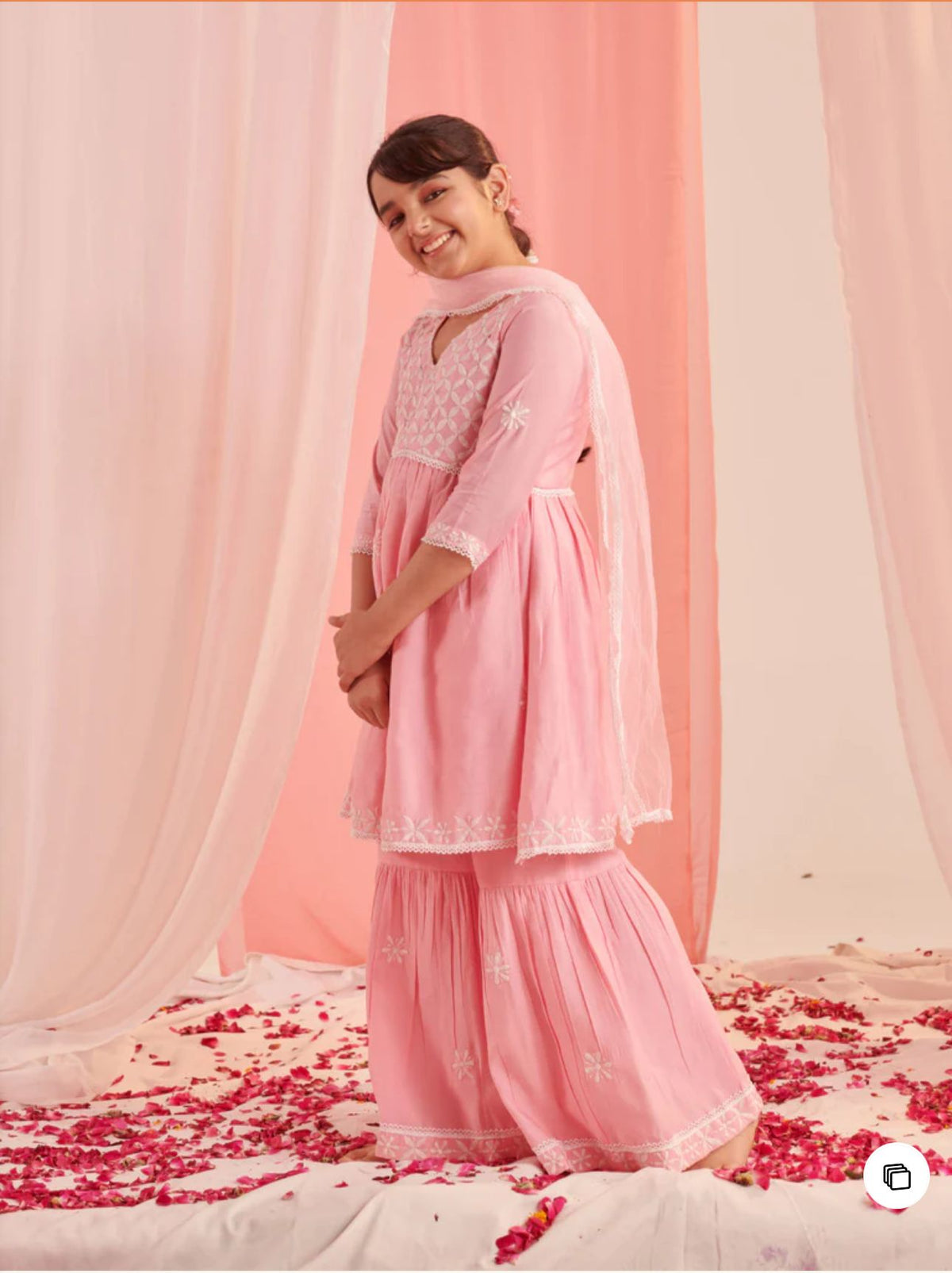 Girls Floral Embroidered Regular Thread Work Kurta With Sharara With Dupatta in Germany