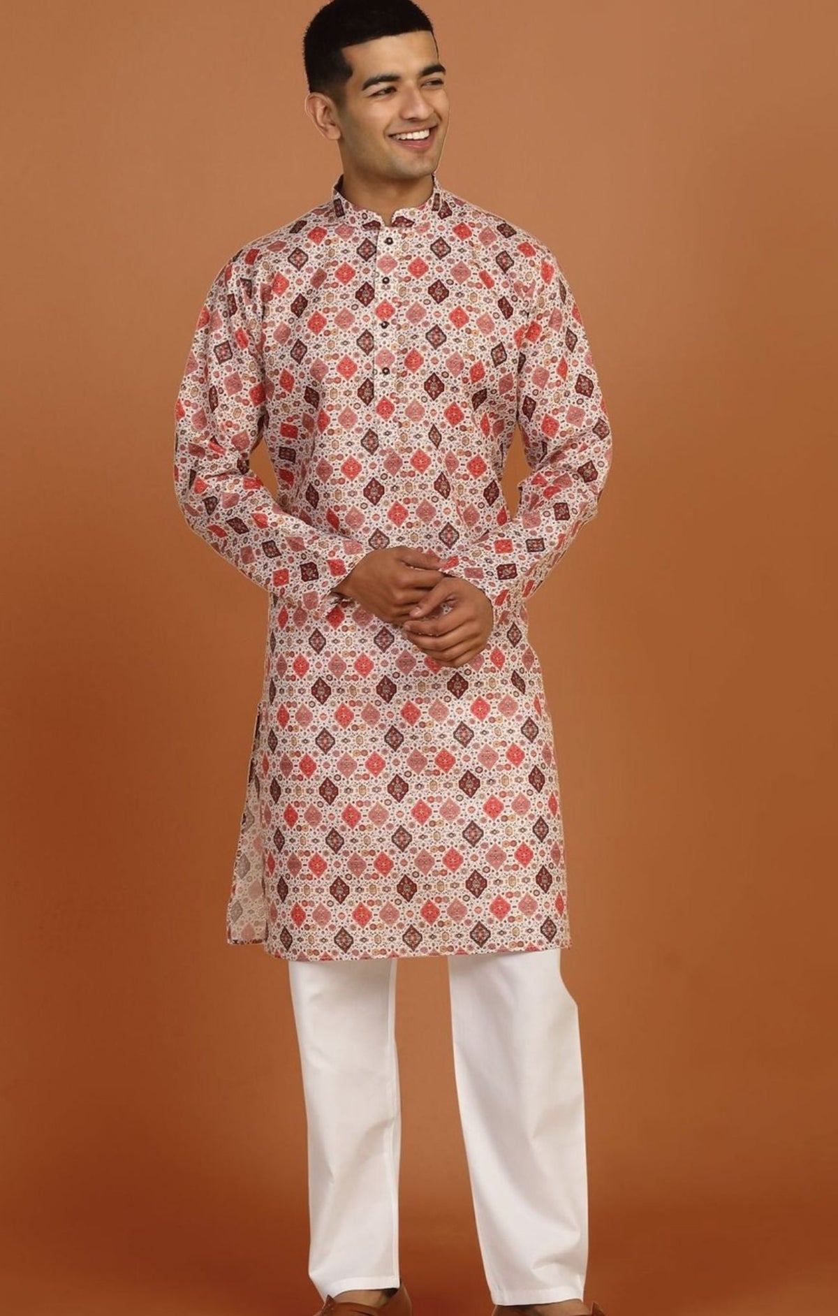 Geometric Printed Knee-Length Kurta with Pyjama Namma Markt