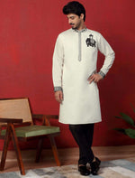 Men's Cotton Silk Beads Work Animal Motifs Cream Kurta with Pant in Berlin