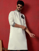Men's Cotton Silk Beads Work Animal Motifs Cream Kurta with Pant in Berlin