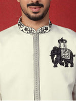 Men's Cotton Silk Beads Work Animal Motifs Cream Kurta with Pant in Berlin