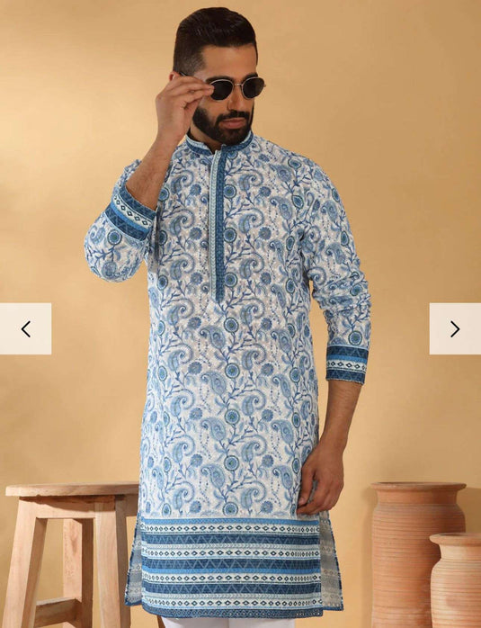 Cotton Embroidered Sequin Chikan Floral Print Thread Work Kurta And Pant in Germany