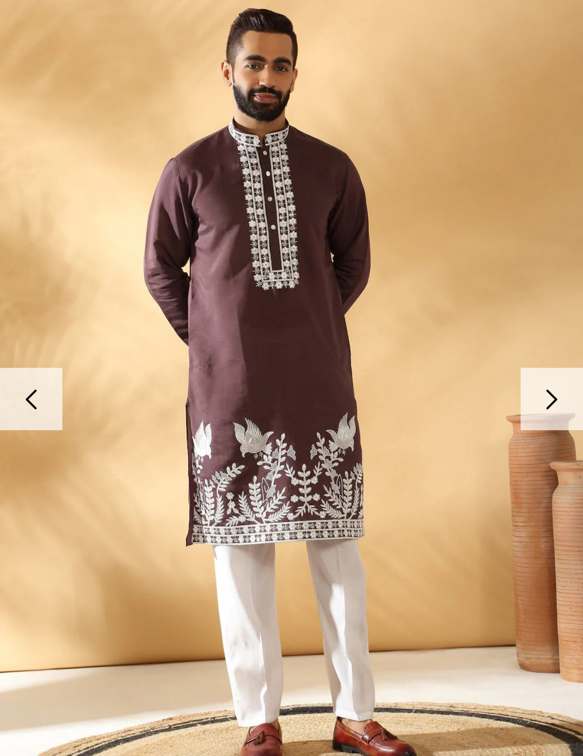 Cotton Silk Embroidered Sequin Work Kurta With Cotton Silk White Trouser Pant set in Germany Namma Markt