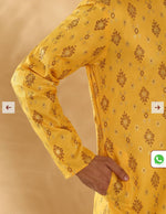 Cotton Blend Geometric Printed Yellow Kurta and Pyjama in Germany Namma Markt