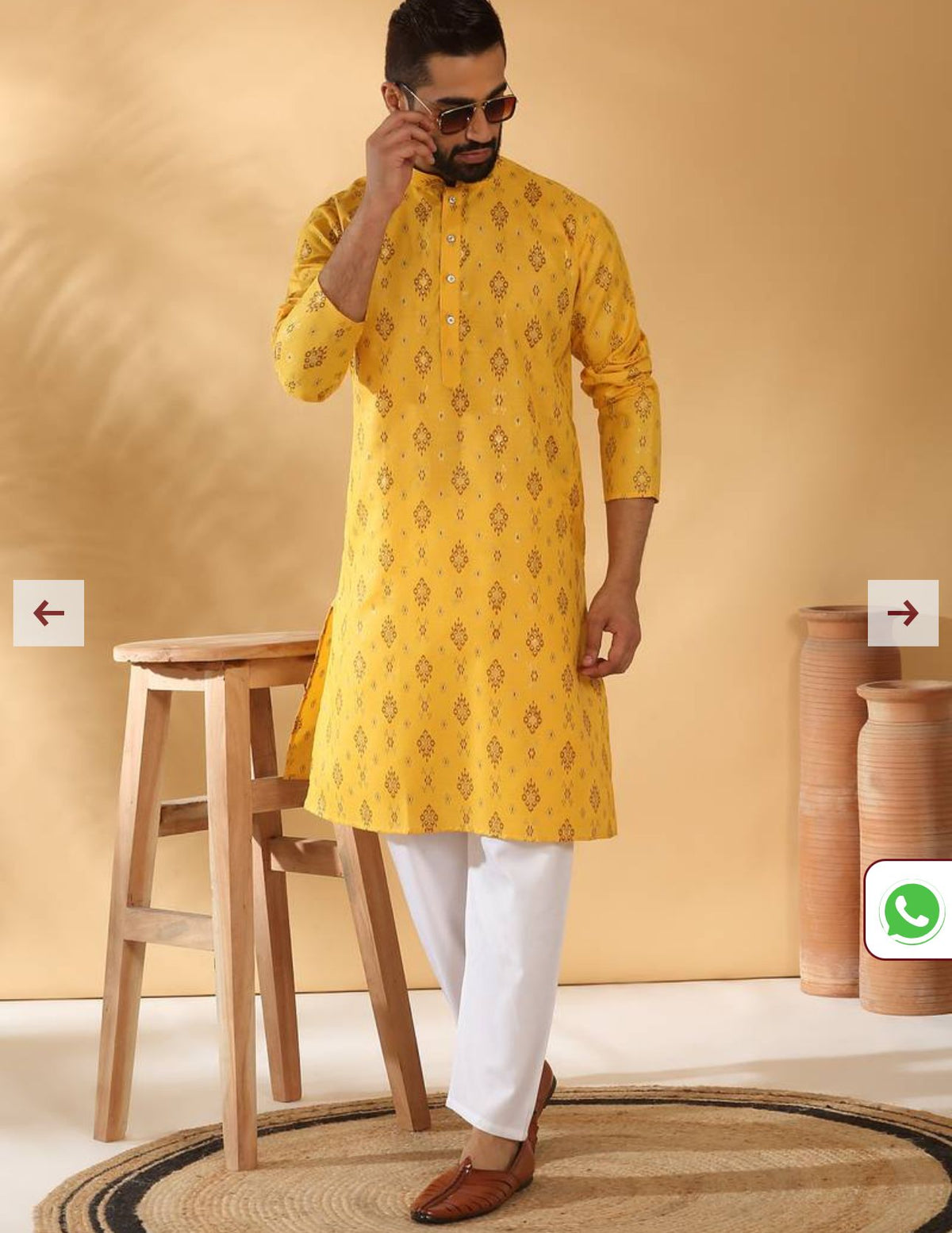 Cotton Blend Geometric Printed Yellow Kurta and Pyjama in Germany Namma Markt
