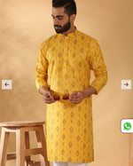 Cotton Blend Geometric Printed Yellow Kurta and Pyjama in Germany
