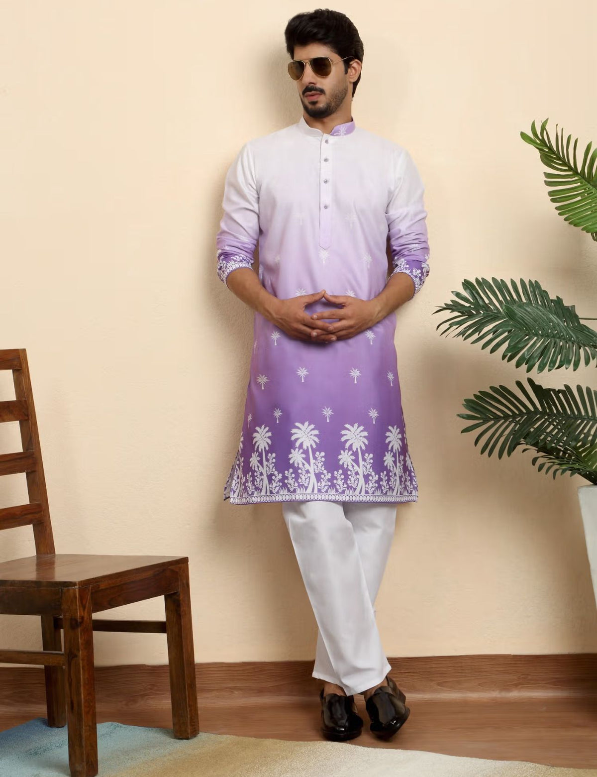 Cotton Blend Printed Olive Kurta and Pyjama in Germany