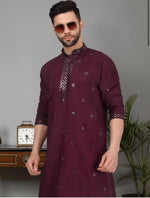 Men'S Purple Cotton Silk Sequin Worked Kurta and Pyjama in Germany