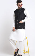 Mandarin Collar Pathani Kurta with Pyjamas & Nehru Jacket in Germany