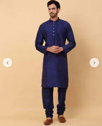 Men's Silk Navy Blue Kurta Churidar With Embroidered Zari Bandhgala Suit/Coat in Berlin