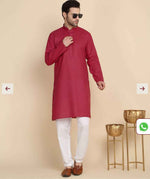 Cotton Blend Solid Denim Red Kurta With Pyjamas in Germany