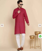 Cotton Blend Solid Denim Red Kurta With Pyjamas in Germany