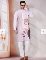 Marble Print Long Kurta With White Elastic Waistband Pyjama Set in Berlin