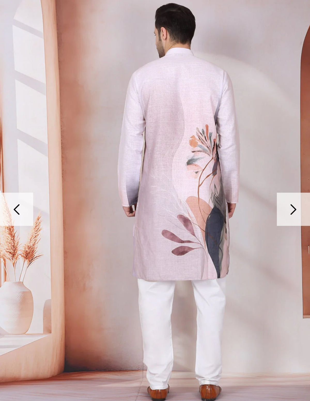 Marble Print Long Kurta With White Elastic Waistband Pyjama Set in Berlin