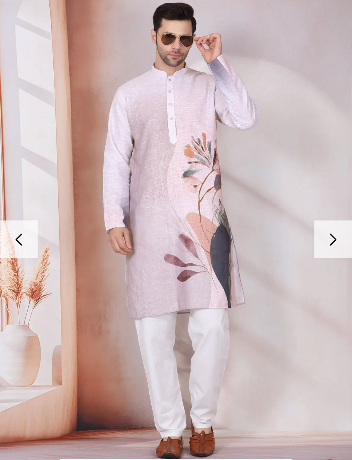 Marble Print Long Kurta With White Elastic Waistband Pyjama Set in Berlin