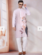 Marble Print Long Kurta With White Elastic Waistband Pyjama Set in Berlin