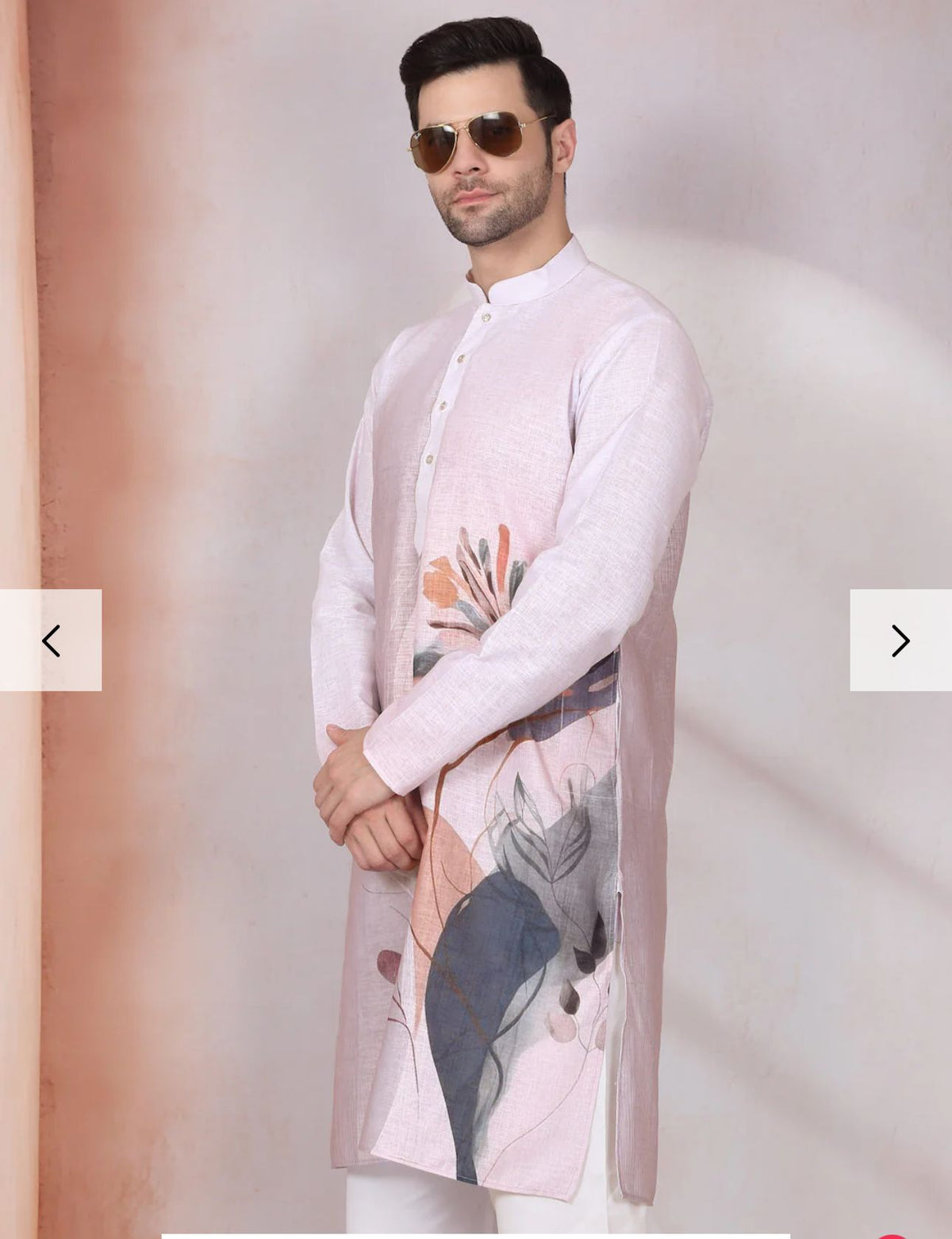 Marble Print Long Kurta With White Elastic Waistband Pyjama Set in Berlin