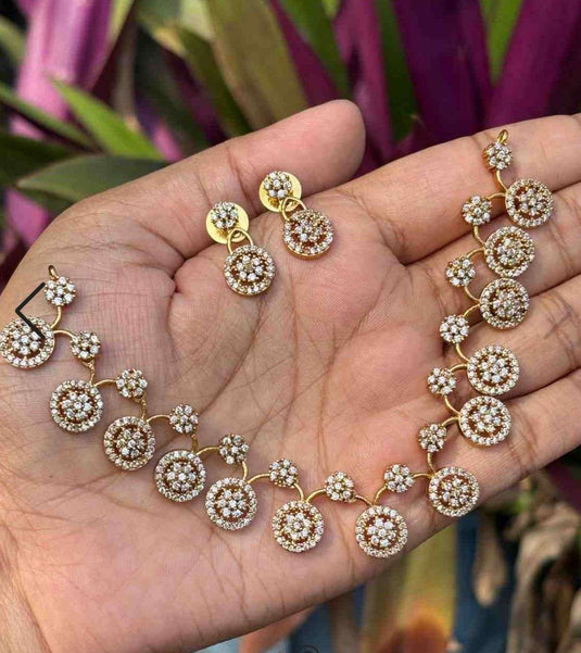 AD Stone Floral Minimal Gold Plated Necklace with Earring Premium Quality in Germany