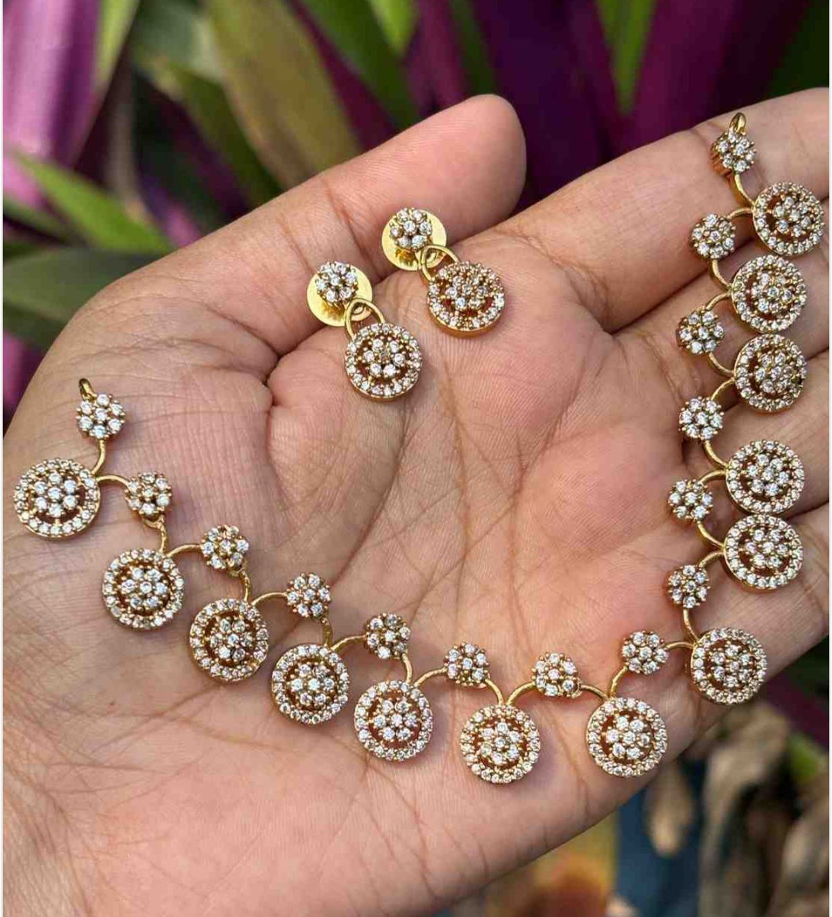 AD Stone Floral Minimal Gold Plated Necklace with Earring Premium Quality in Germany