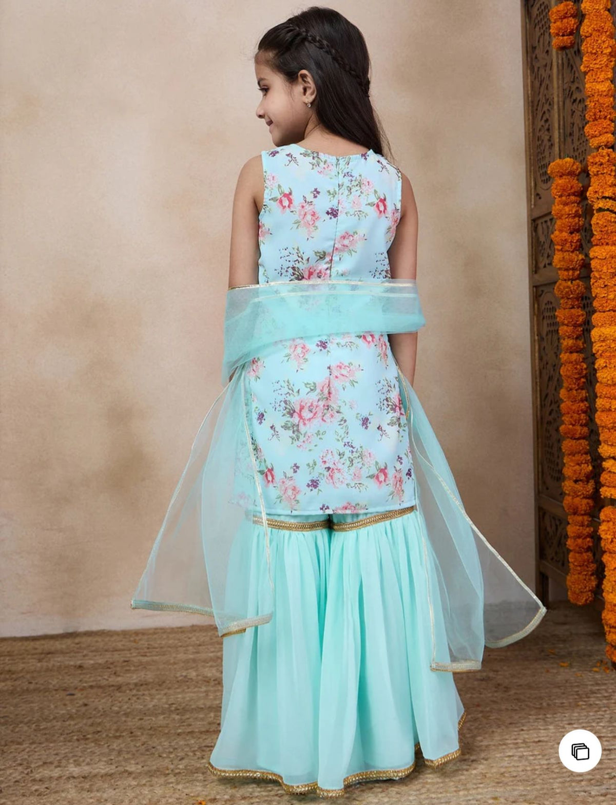 Girls Floral Printed Sleeveless Georgette Straight Kurta With Sharara & Dupatta in Germany