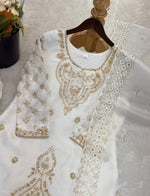White Women Silk Blend Kurta Palazzo Dupatta Set in Germany