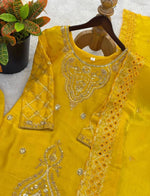 Yellow Women Silk Blend Kurta Palazzo Dupatta Set in Germany