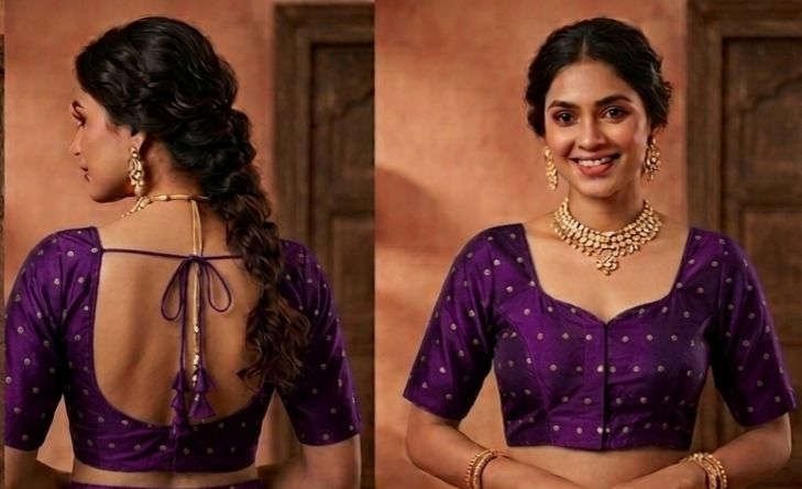 Purple woven gold polka dots butti work Blouse in Germany Namma Markt