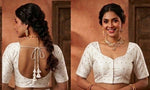 White woven gold polka dots butti work Blouse in Germany