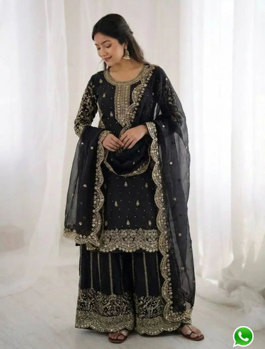 Latest Black Designer Silk Palazzo Suit for Women Party Wear In Germany