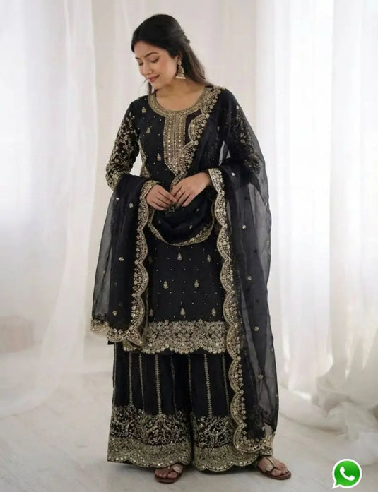 Latest Black Designer Silk Palazzo Suit for Women Party Wear In Germany