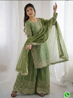 Latest Parrot Green Designer Silk Palazzo Suit for Women Party Wear In Germany