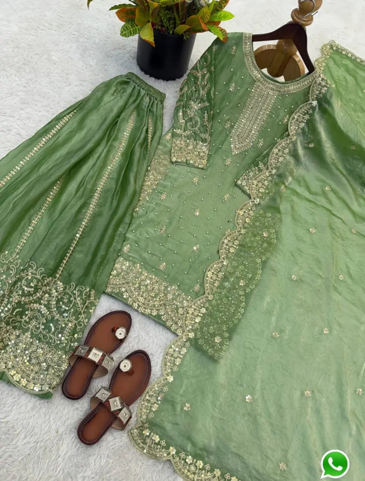 Latest Parrot Green Designer Silk Palazzo Suit for Women Party Wear In Germany