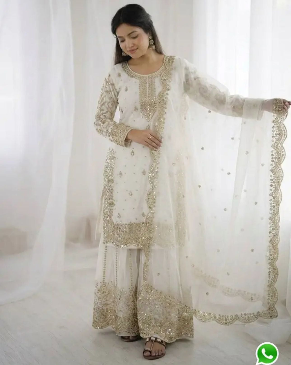 Latest Off-White Designer Silk Palazzo Suit for Women Party Wear In Germany
