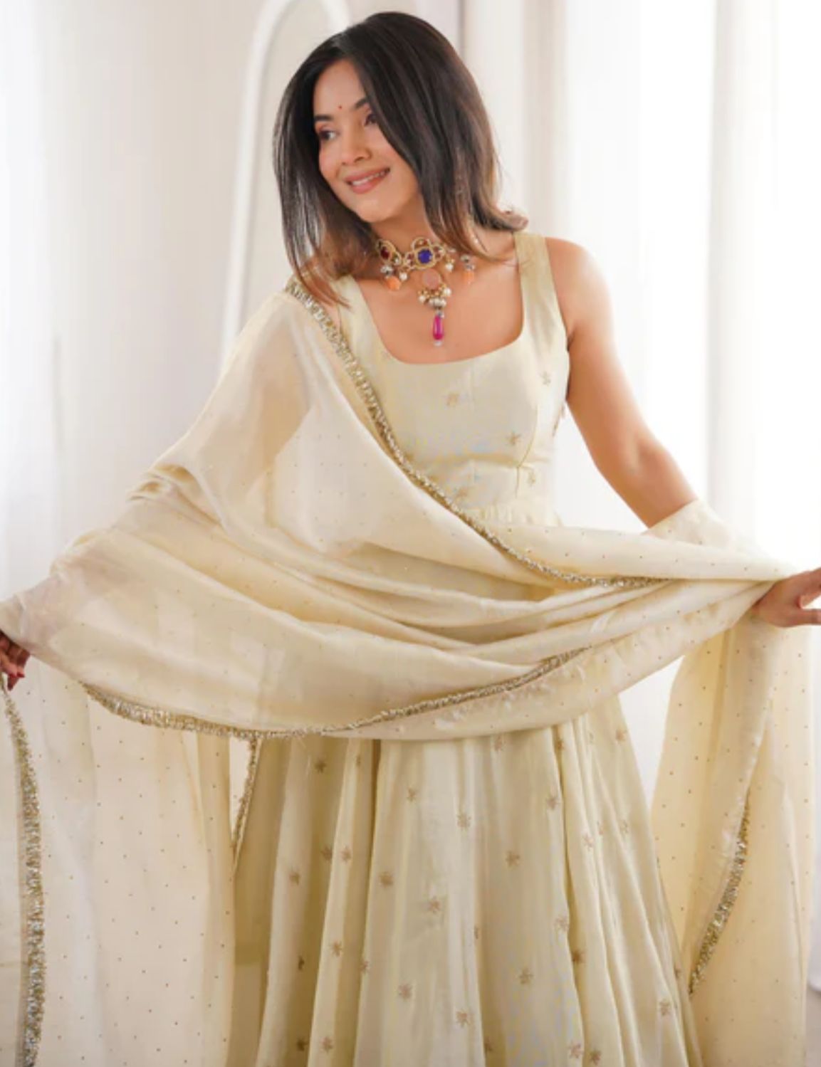 New Designer Cosmos Gold With Embroidery Work Gown And Dupatta Set in Germany(Anarkali Set Stitched)