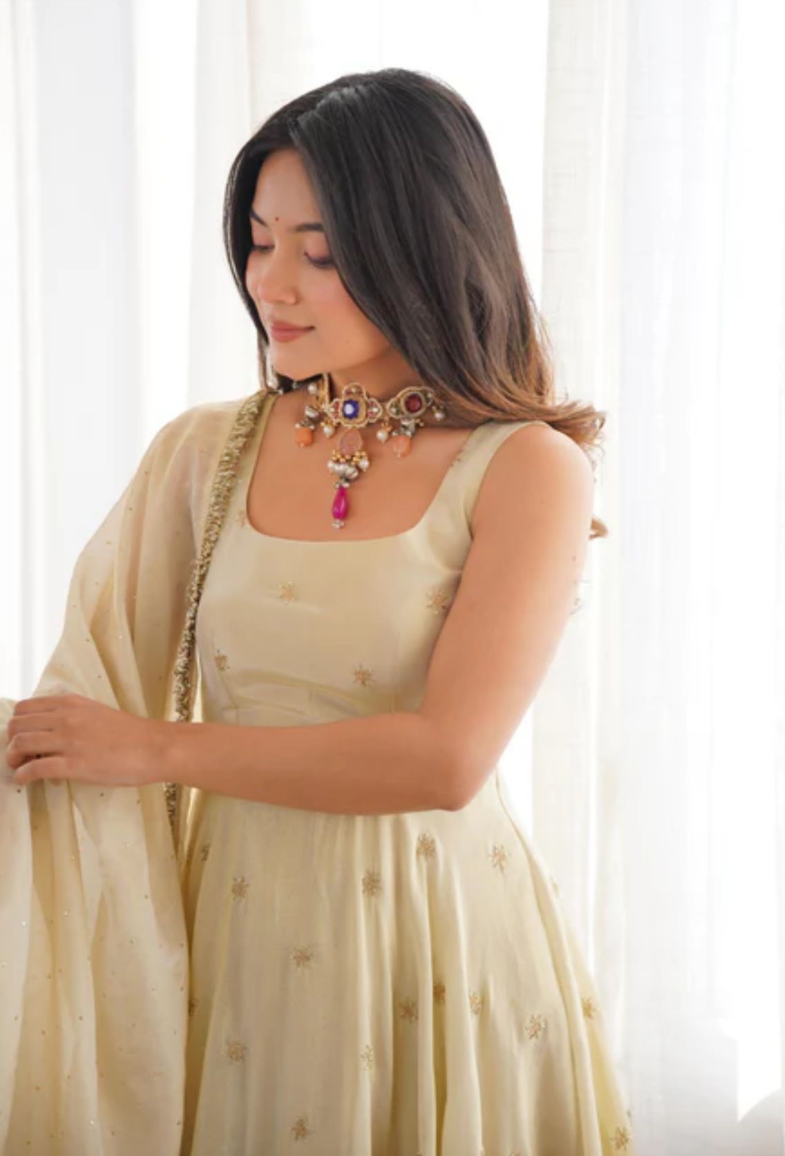New Designer Cosmos Gold With Embroidery Work Gown And Dupatta Set in Germany(Anarkali Set Stitched)