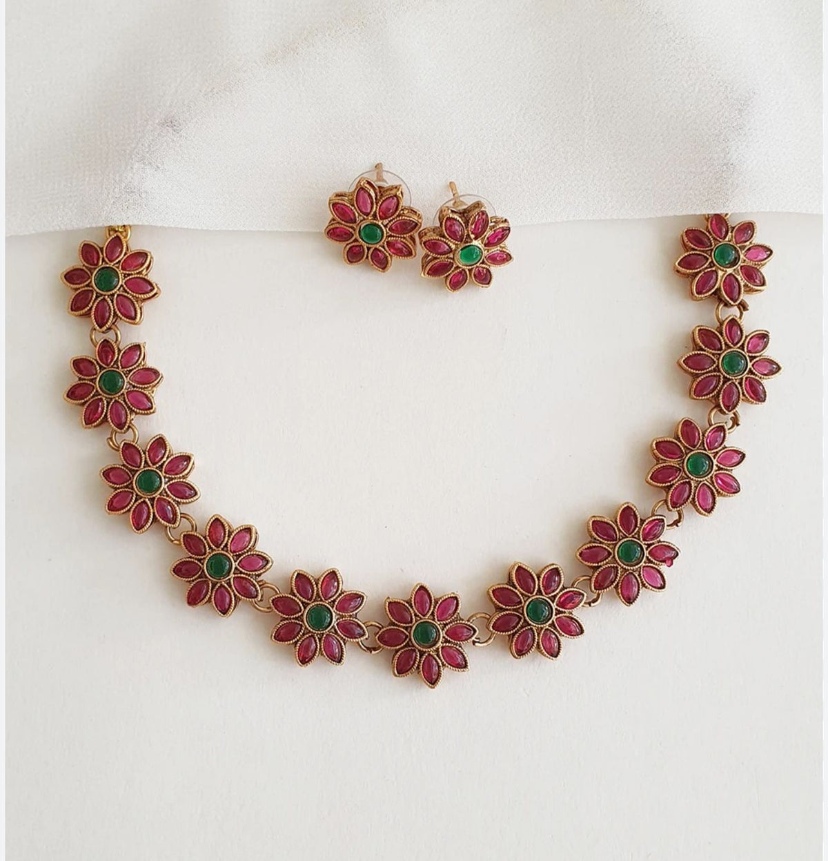 Elegant Pink Floral Choker Set with Matching Studs in Germany