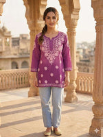 Chikankari V-Round Neck Straight Kurti in Germany
