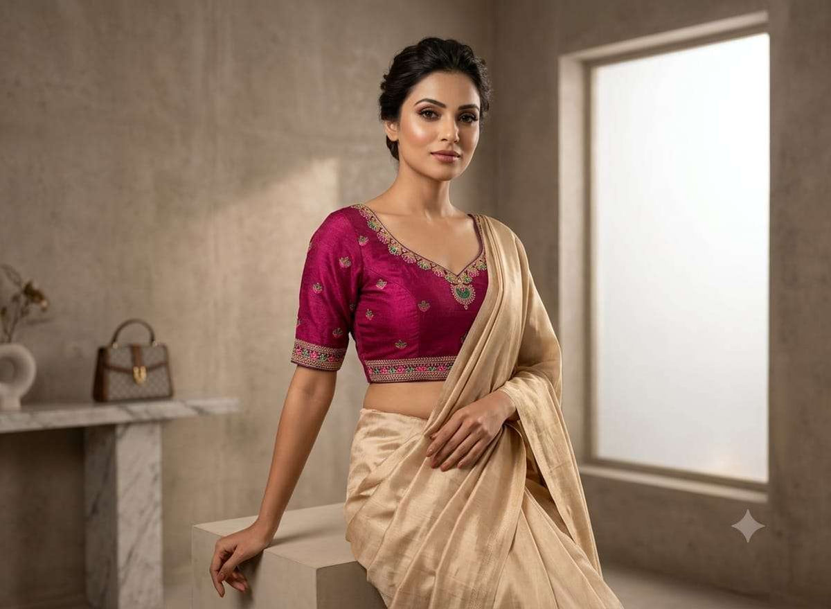 Magenta silk-textured blouse in Germany
