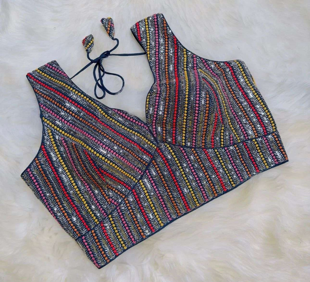 Blue Georgette Blouse with Stunning Sequins Work in Germany