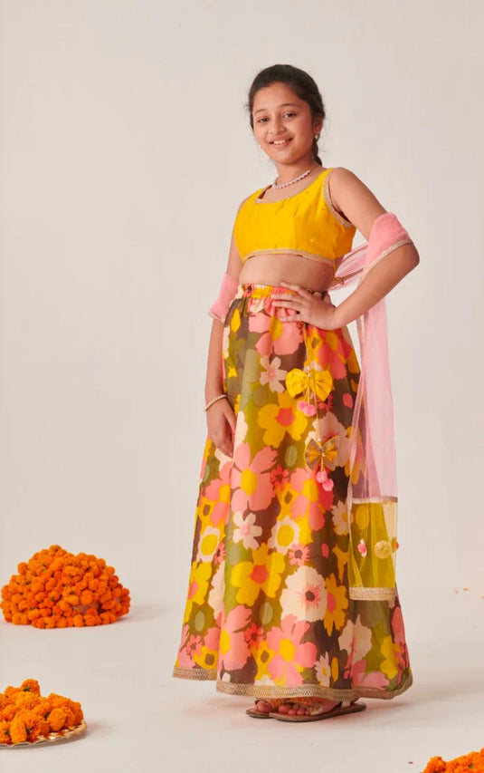 Girls Embroidered Mirror Work Ready To Wear Lehenga Blouse With Dupatta in Germany