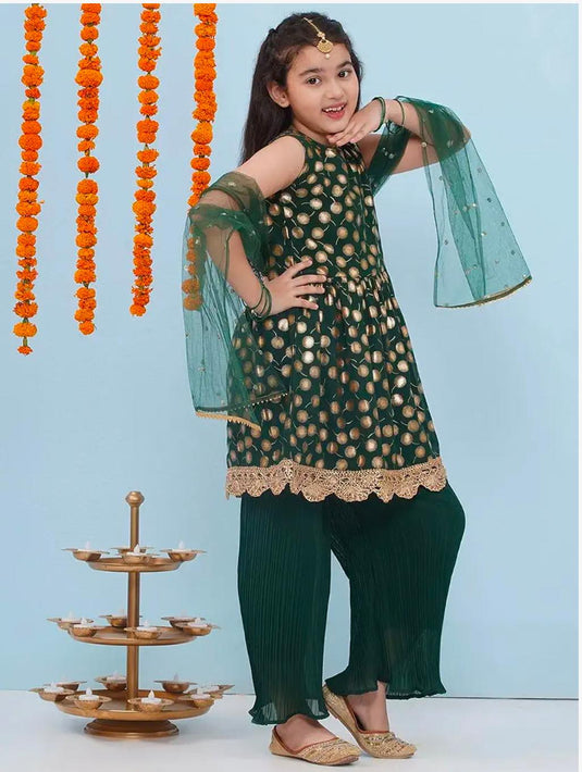 Ethnic Wear Motif Foil Printed Frock Style Salwar Suit Set For Girls With Dupatta in Berlin