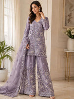 Lavender embroidered net sharara suit set in Berlin