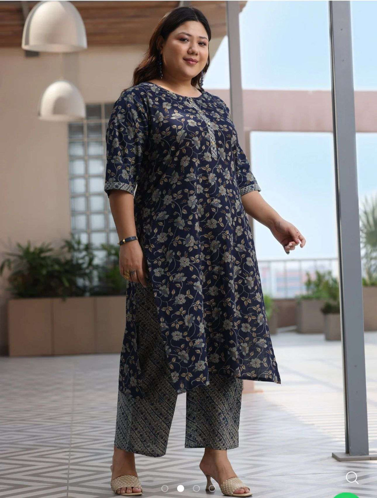 Plus Size Blue Printed Cotton Straight Suit With Dupatta
