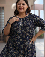 Plus Size Blue Printed Cotton Straight Suit With Dupatta