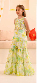 Girls White And Green Tie Dye Georgette Kurta Sharara Dupatta Set in Berlin Namma Markt