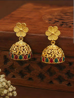 Traditional Floral-Top Kemp Stone Gold-Plated Jhumka Earrings in Germany
