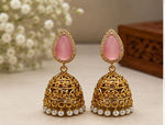 Traditional Gold-Plated Pink Stone Jhumka Earrings in Germany