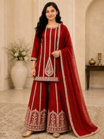 Women's Maroon Embroidered Sharara Suit Set in Germany