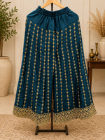 Teal Blue Georgette Embroidered Sharara Suit Set in Berlin