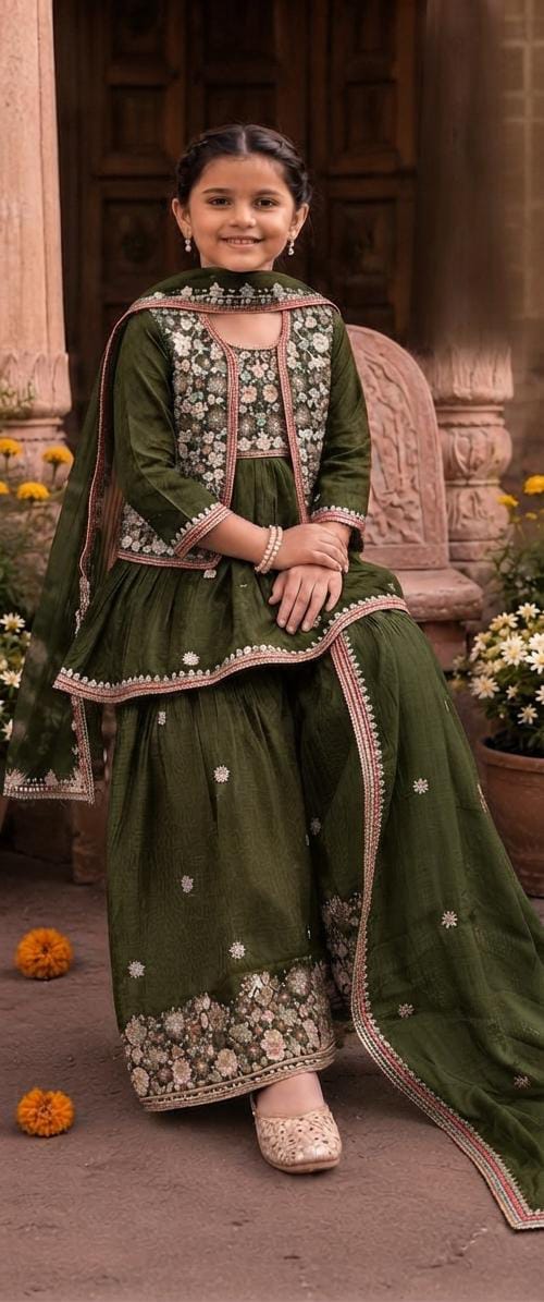 Dark Green Embroidered Sharara Suit Set in Germany Namma Markt